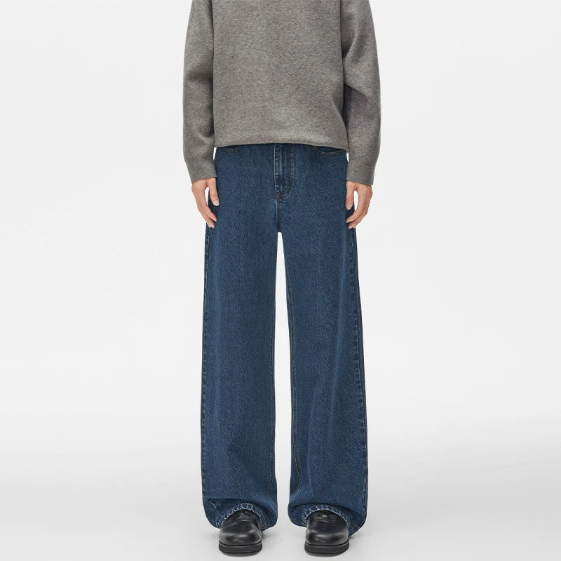 Herren Extraweite hochgeschnittene Denimhose mit ultralangem Saum und geradem Bein Nord Taschen