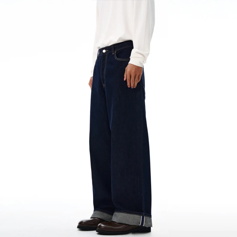 Herren Extraweite Denim-Palazzohose mit hoher Taille und verlängertem Saum Nord Taschen