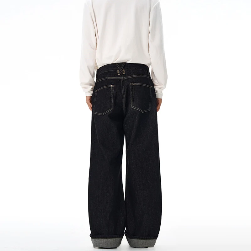 Herren Extraweite Denim-Palazzohose mit hoher Taille und verlängertem Saum Nord Taschen