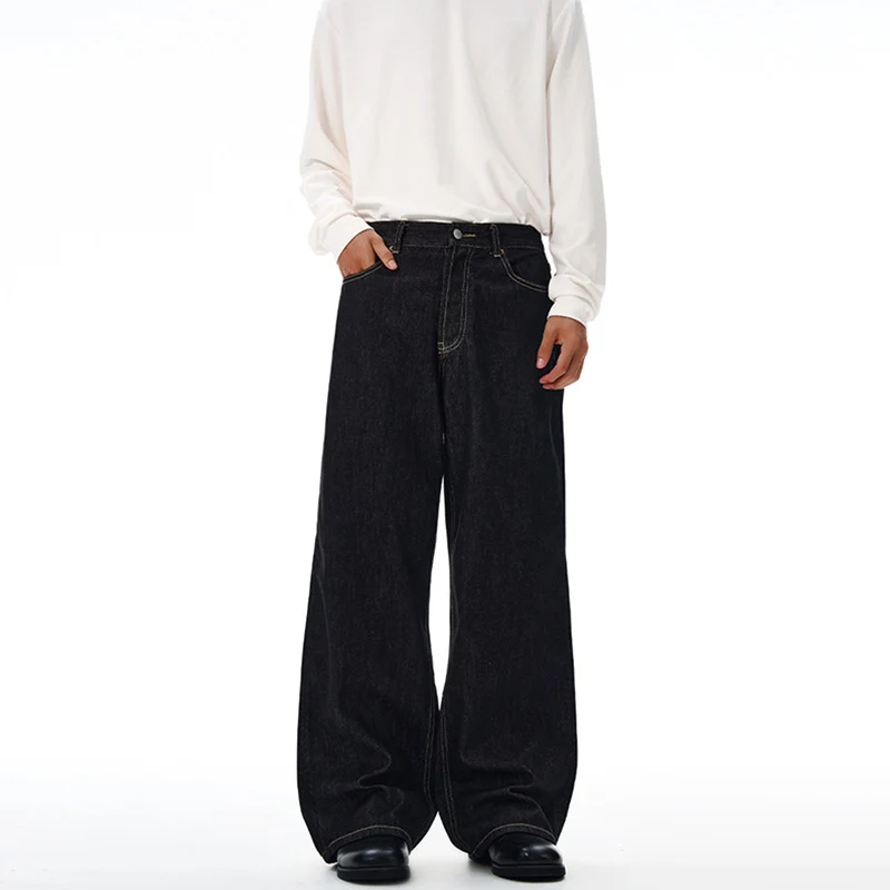 Herren Extraweite Denim-Palazzohose mit hoher Taille und verlängertem Saum Nord Taschen