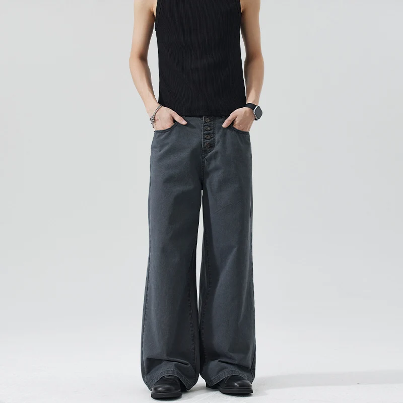 Herren Extraweite Denim-Hose mit sichtbarer Knopfleiste und bodenlangem Palazzoschnitt Nord Taschen