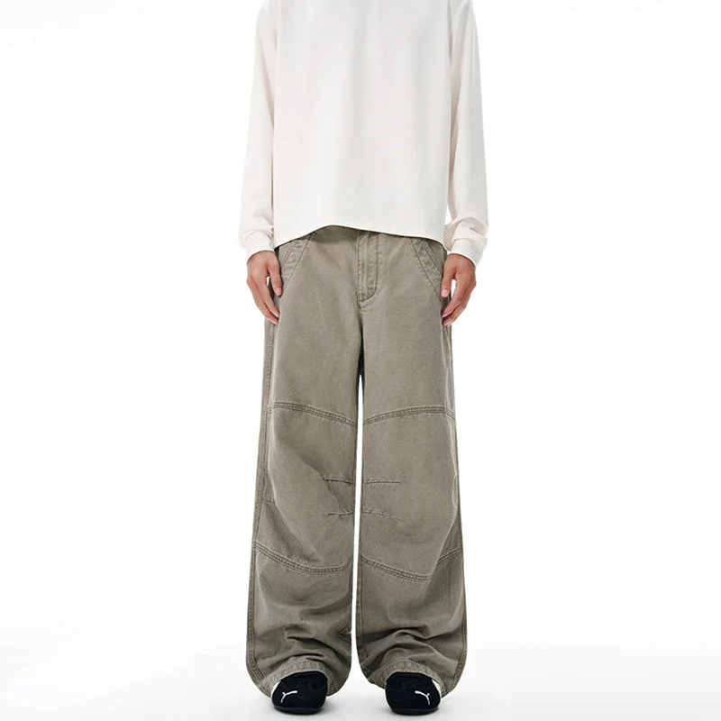 Herren Extraweite Denim-Baggyhose mit Paneelnähten und tiefem Schritt Nord Taschen