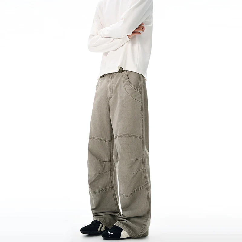 Herren Extraweite Denim-Baggyhose mit Paneelnähten und tiefem Schritt Nord Taschen