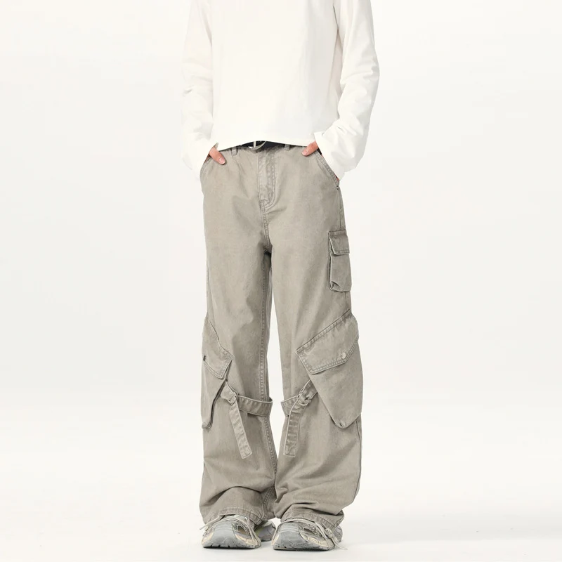 Herren Extraweite Cargo-Palazzohose mit Metallringen und verstellbaren Beinschlaufen Nord Taschen