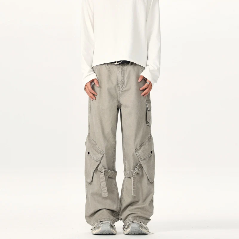 Herren Extraweite Cargo-Palazzohose mit Metallringen und verstellbaren Beinschlaufen Nord Taschen