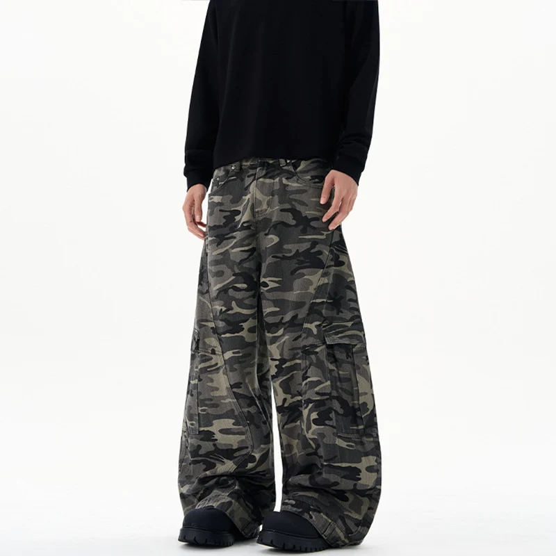 Herren Extraweite Camouflage-Cargohose im Baggy‑Cut mit tiefem Schritt Nord Taschen