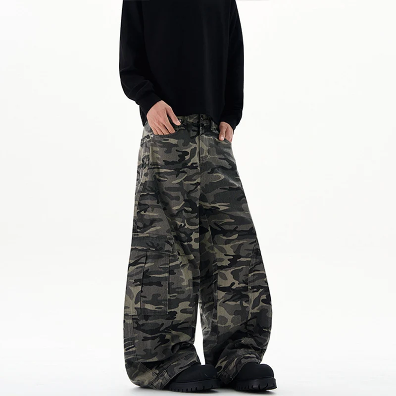 Herren Extraweite Camouflage-Cargohose im Baggy‑Cut mit tiefem Schritt Nord Taschen