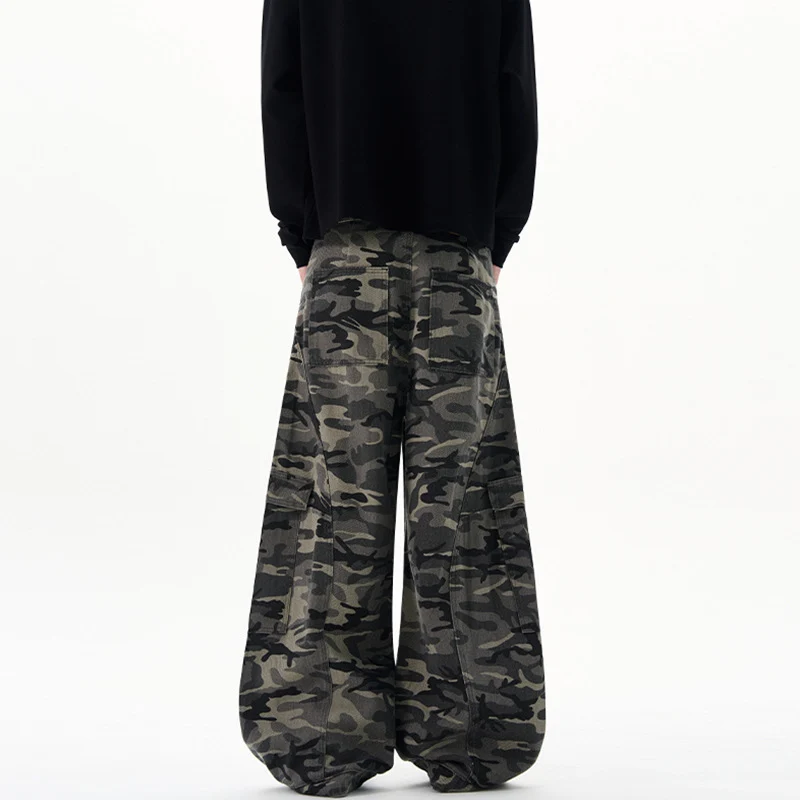 Herren Extraweite Camouflage-Cargohose im Baggy‑Cut mit tiefem Schritt Nord Taschen