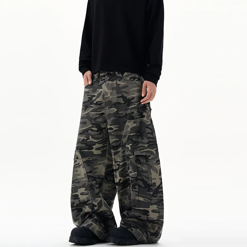 Herren Extraweite Camouflage-Cargohose im Baggy‑Cut mit tiefem Schritt Nord Taschen