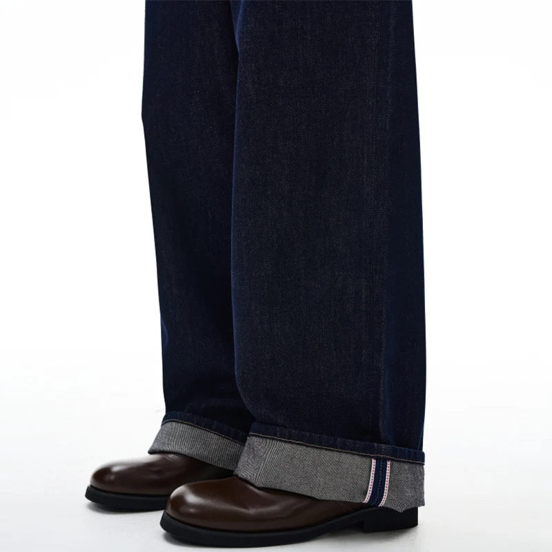 Herren Extraweite Bodenlange Palazzo-Denimhose mit hohem Bund und markanter Saumfaltung Nord Taschen