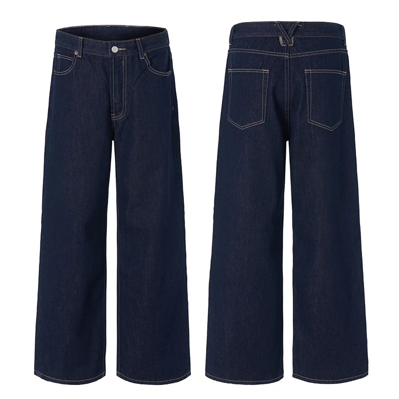 Herren Extraweite Bodenlange Palazzo-Denimhose mit hohem Bund und markanter Saumfaltung Nord Taschen