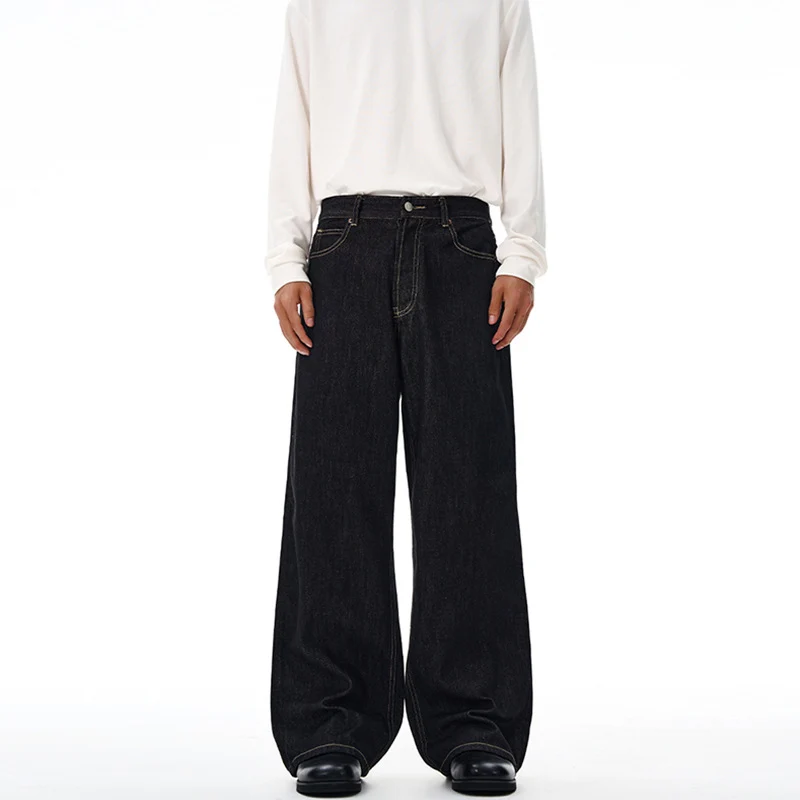 Herren Extraweite Bodenlange Palazzo-Denimhose mit hohem Bund und markanter Saumfaltung Nord Taschen