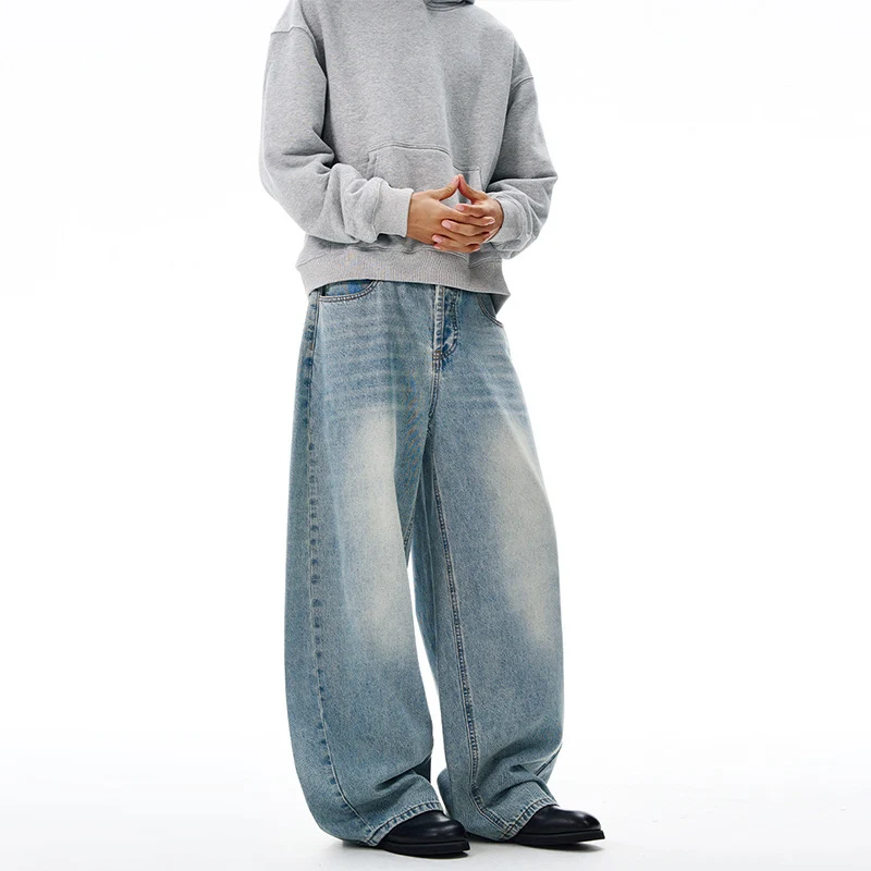 Herren Extralange Oversize-Denim-Jeans im Palazzoschnitt mit gerundetem Saum Nord Taschen