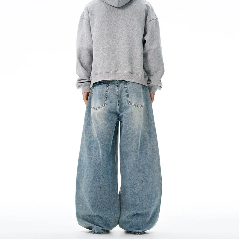 Herren Extralange Oversize-Denim-Jeans im Palazzoschnitt mit gerundetem Saum Nord Taschen