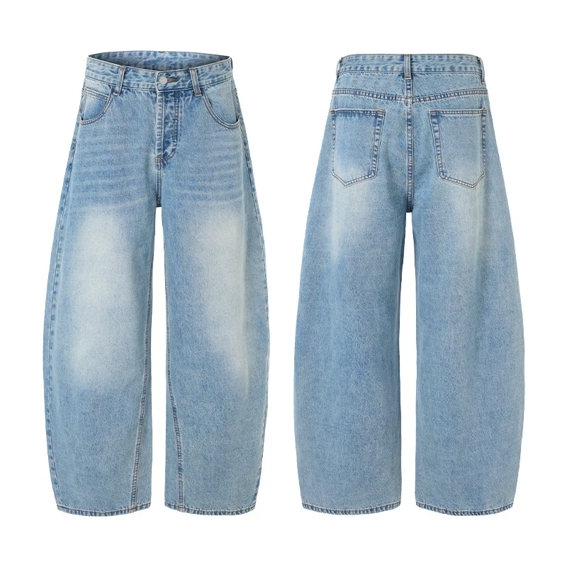 Herren Extralange Oversize-Denim-Jeans im Palazzoschnitt mit gerundetem Saum Nord Taschen