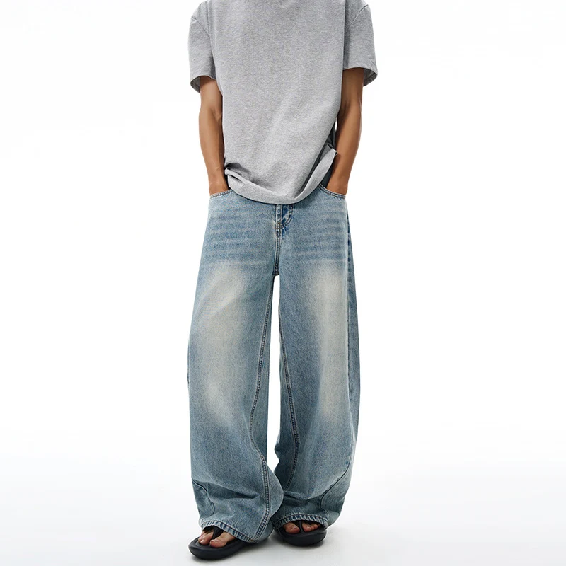 Herren Extralange Oversize-Denim-Jeans im Palazzoschnitt mit gerundetem Saum Nord Taschen