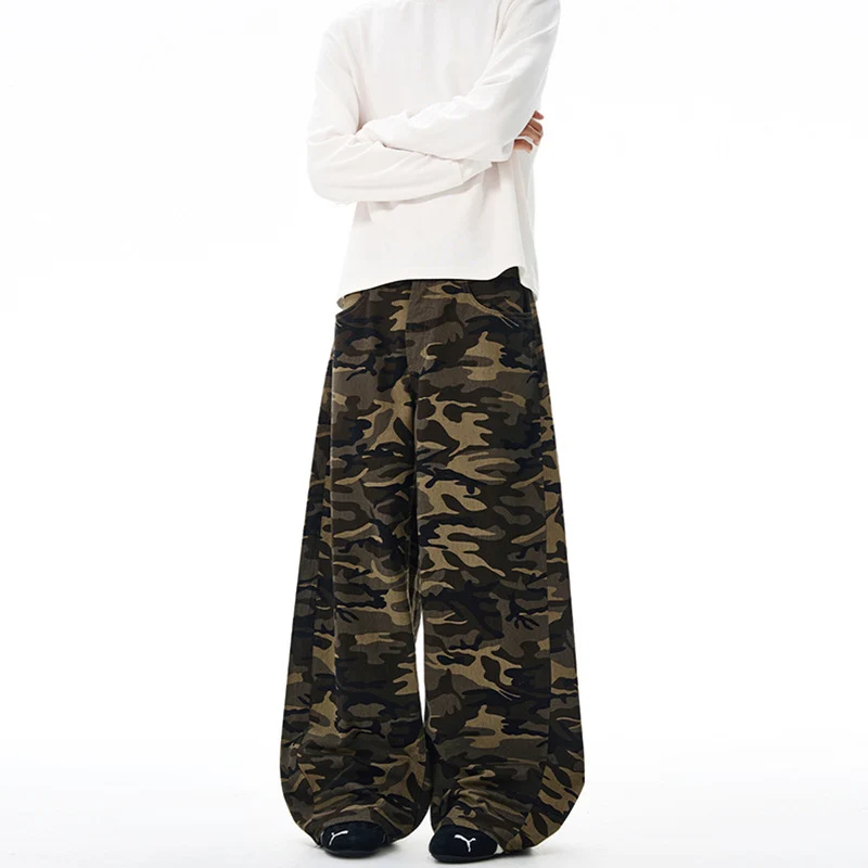 Herren Extralange Camouflage-Palazzo-Hose mit extrem weitem Bein und elastischem Bund Nord Taschen