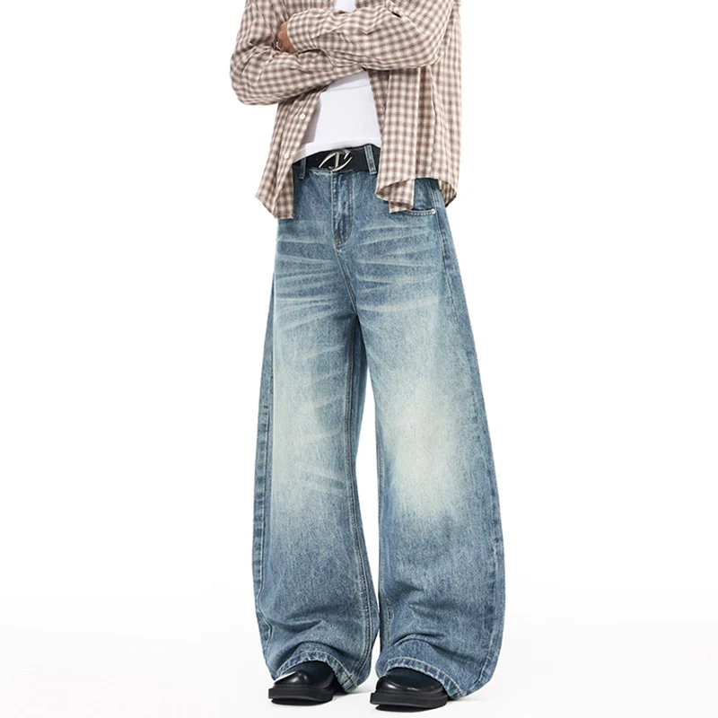 Herren Extrabreite Palazzo-Denim-Jeans mit tiefem Schritt und Used-Effekt Nord Taschen