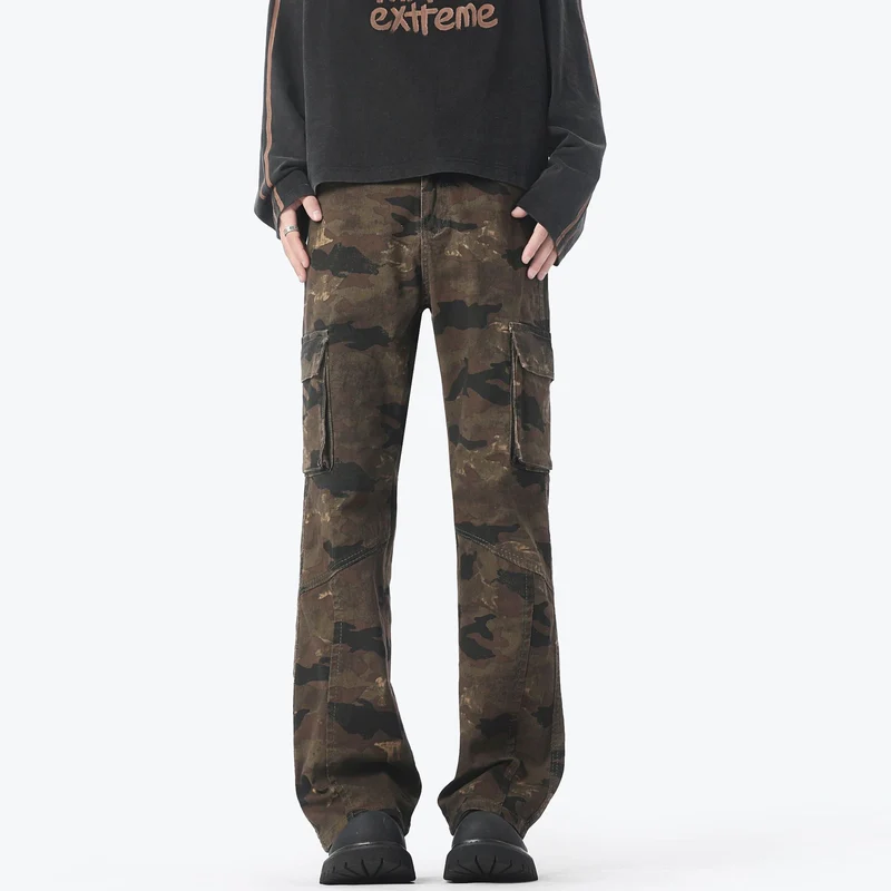 Herren Cargohose im weiten Marlene-Cut mit Camouflage‑Print und Kniepaneelen Nord Taschen