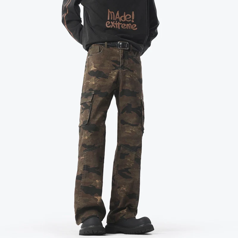 Herren Cargohose im weiten Marlene-Cut mit Camouflage‑Print und Kniepaneelen Nord Taschen