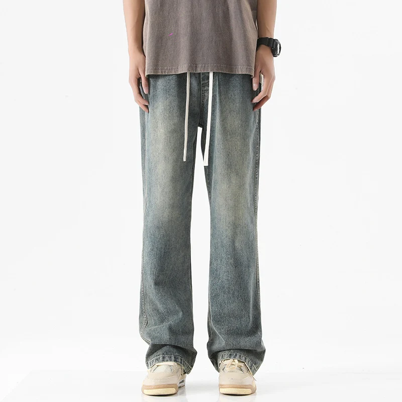 Herren Bodenlange Stonewashed Baggy-Jeans mit extra weitem Bein und tiefem Schritt Nord Taschen