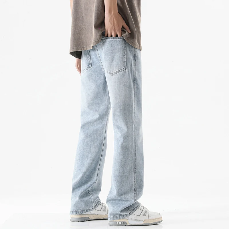 Herren Bodenlange Stonewashed Baggy-Jeans mit extra weitem Bein und tiefem Schritt Nord Taschen
