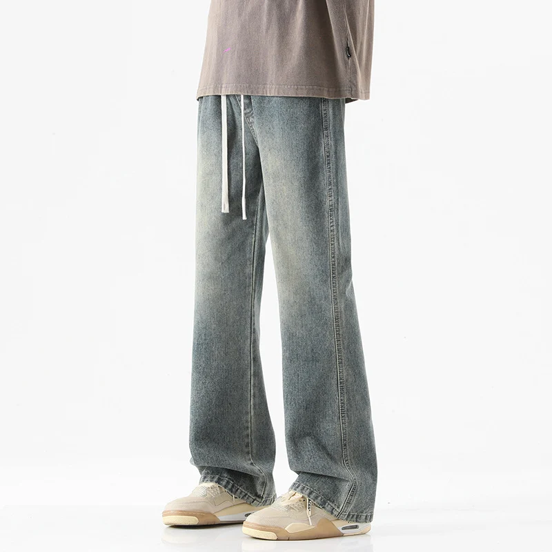 Herren Bodenlange Stonewashed Baggy-Jeans mit extra weitem Bein und tiefem Schritt Nord Taschen