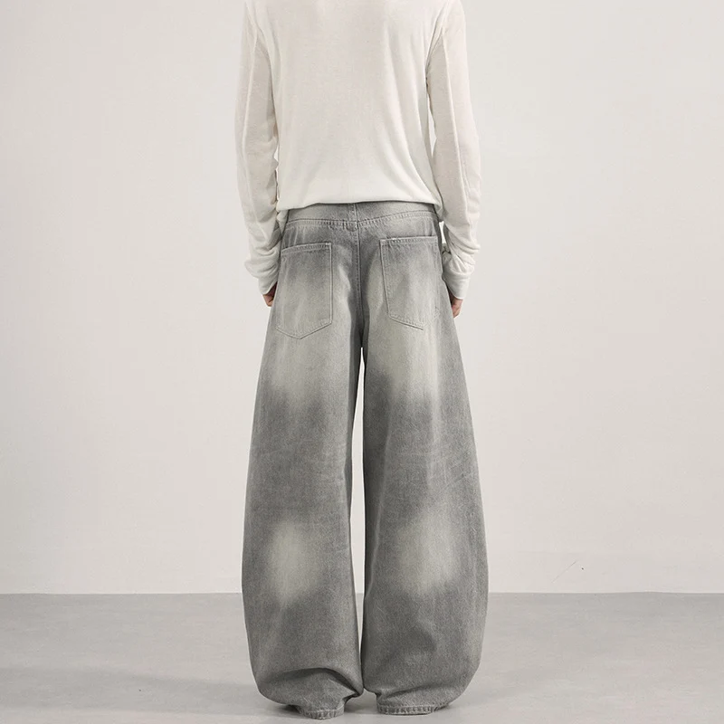 Herren Bodenlange Oversized-Denim-Palazzohose mit verwaschener Fade-Optik und tiefem Schritt Nord Taschen