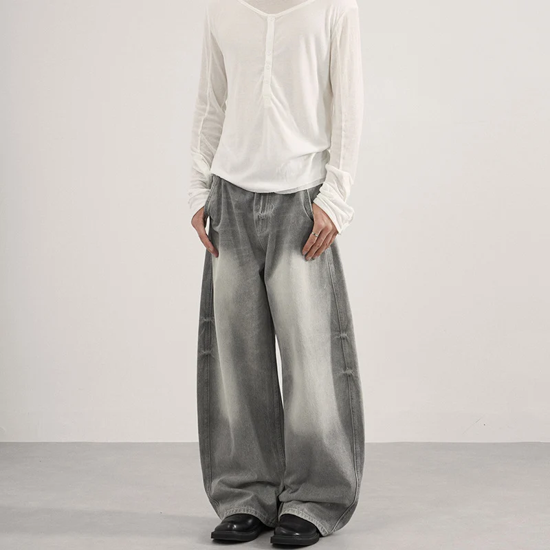 Herren Bodenlange Oversized-Denim-Palazzohose mit verwaschener Fade-Optik und tiefem Schritt Nord Taschen