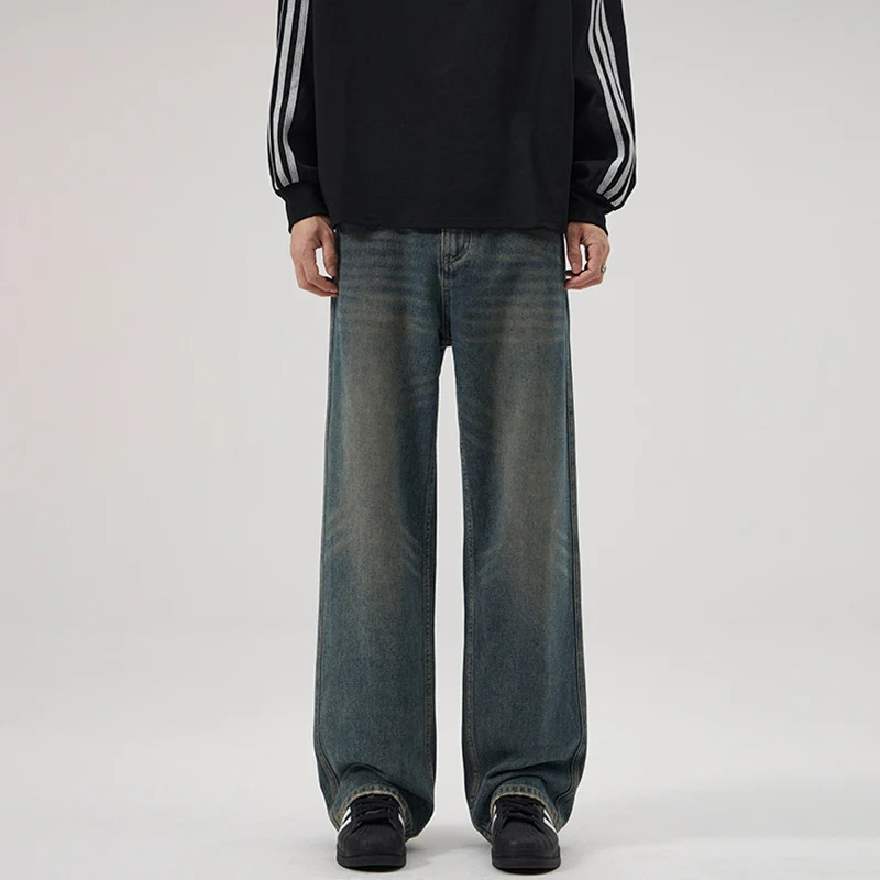 Herren Baggy-Jeans mit tiefem Schritt, verwaschener Vintage-Denim und geradem Bein Nord Taschen