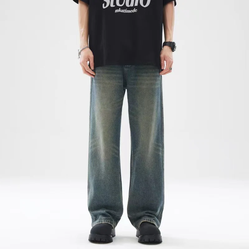 Herren Baggy-Jeans mit tiefem Schritt, verwaschener Vintage-Denim und geradem Bein Nord Taschen