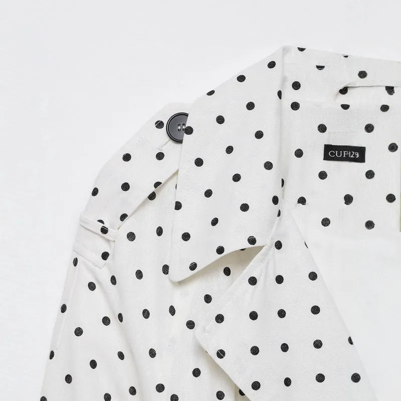 Damen Kurzer gepunkteter Trenchcoat mit Taillengürtel und Doppelknopfleiste Nord Taschen