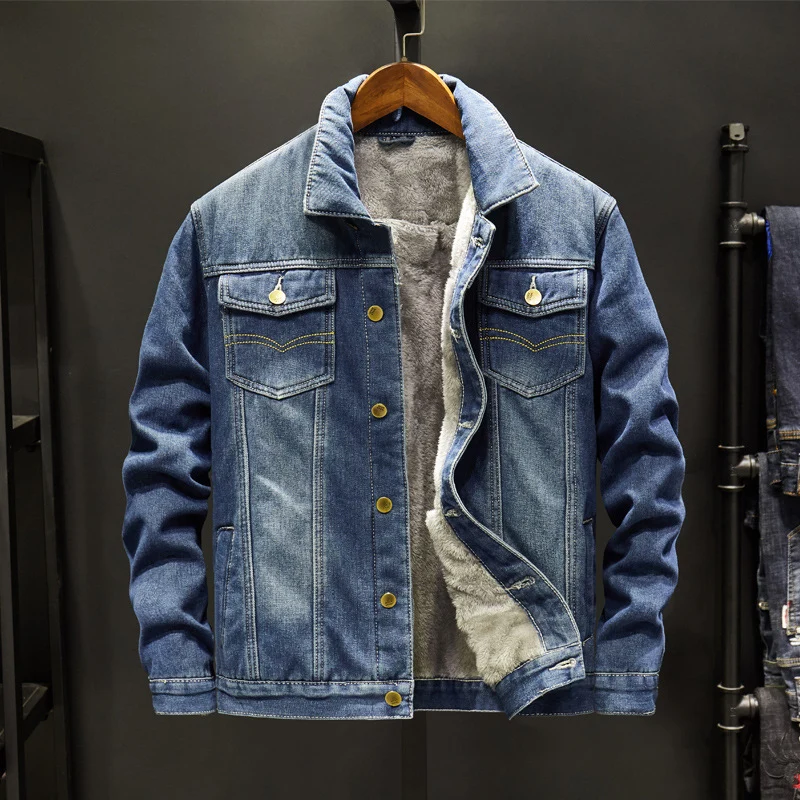 Herren Casual Denimjacke mit Fleece-Innenfutter Nord Taschen