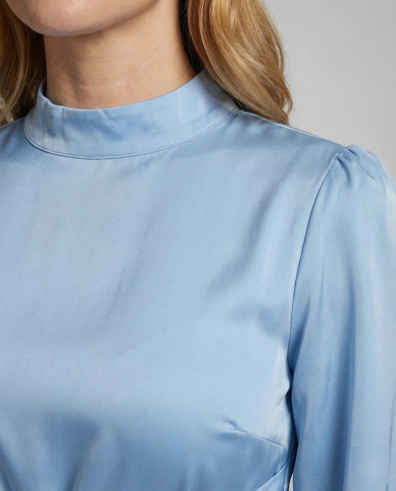 Damen Maxikleid Stehkragen Manschettenärmel