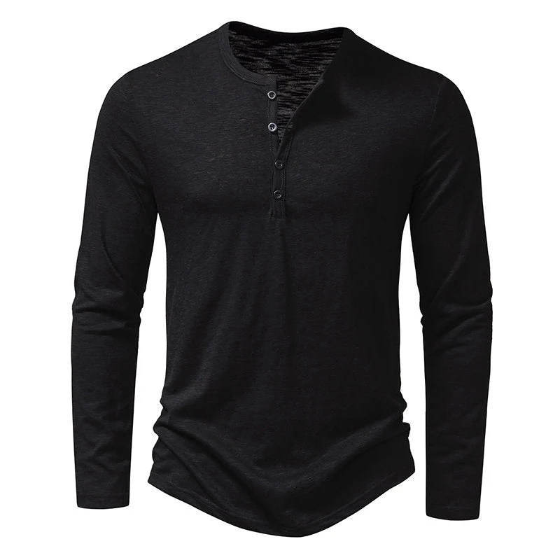 Herren Langarmshirt mit knopflosem V-Ausschnitt und atmungsaktivem Stoff