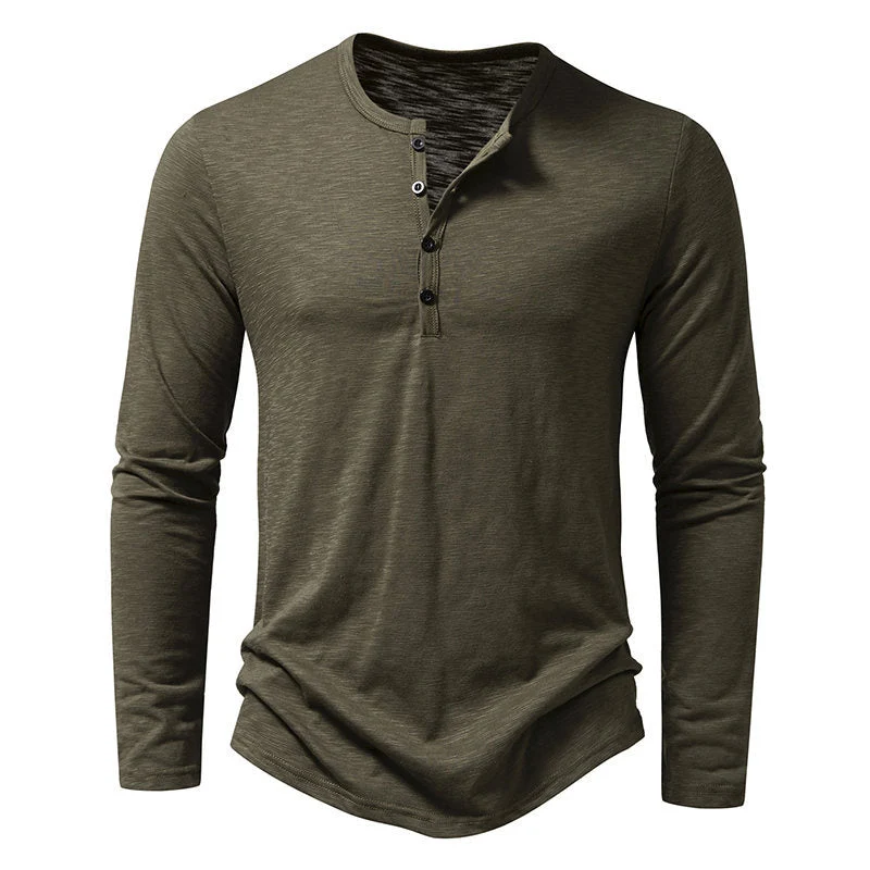 Herren Langarmshirt mit knopflosem V-Ausschnitt und atmungsaktivem Stoff