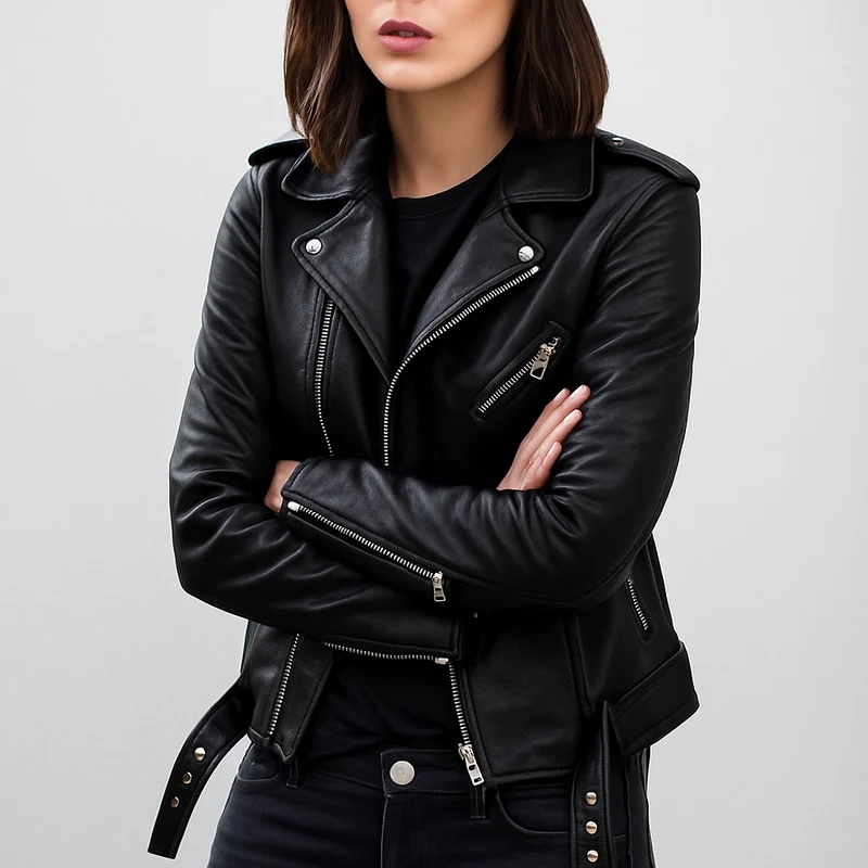 Slim Fit Biker Lederjacke für Damen