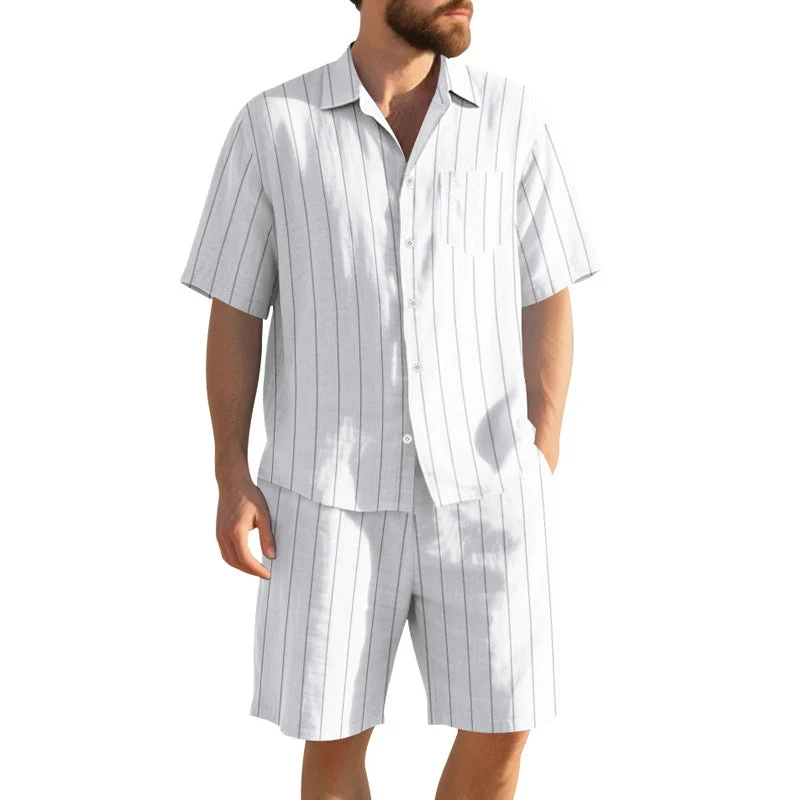 Herren Kurzarm-Pyjama-Set mit dezentem Streifenmuster und praktischer Brusttasche Nord Taschen