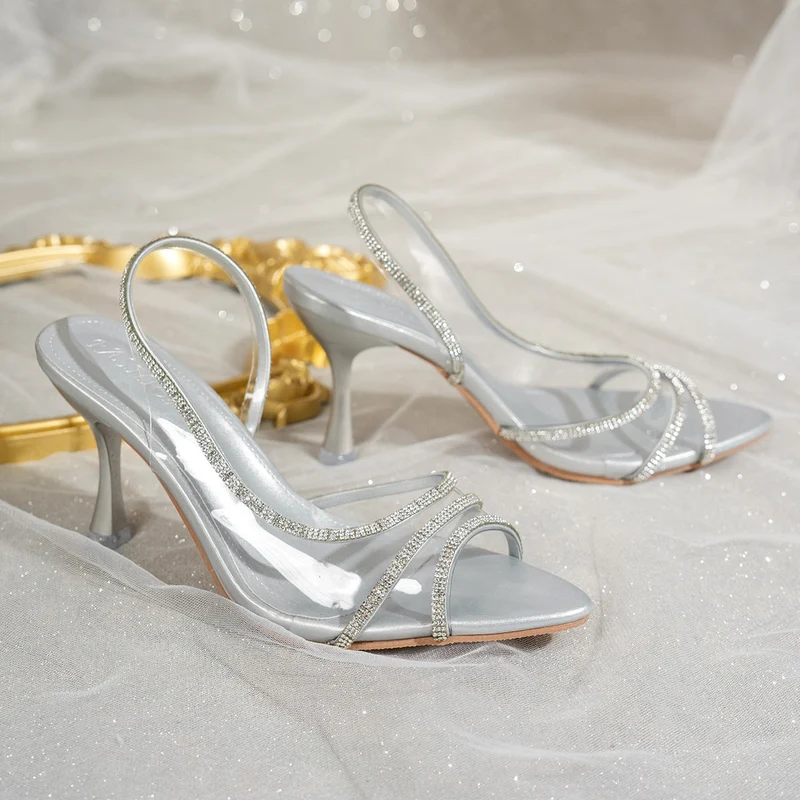Damen elegante Slingback Sandalen mit strassverziertem Riemen