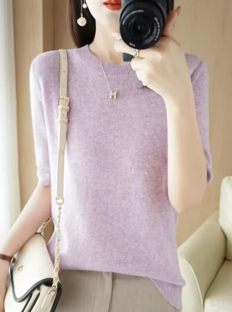 Kurzärmliger Wollpullover