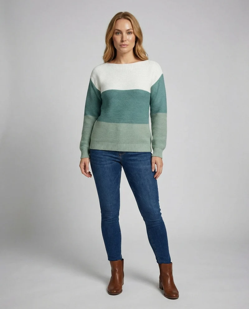 Dreifarbiger Patchwork Pullover Damen