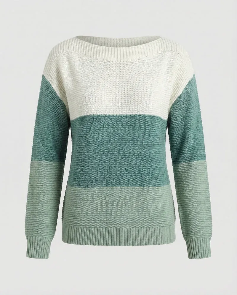 Dreifarbiger Patchwork Pullover Damen