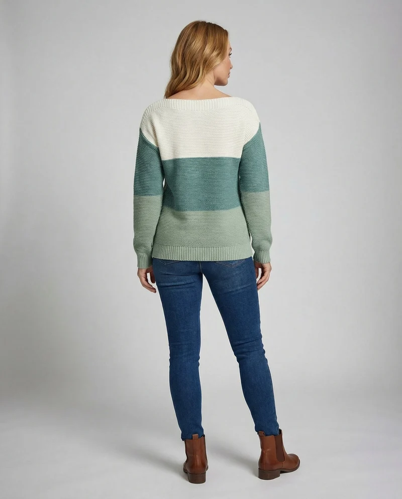 Dreifarbiger Patchwork Pullover Damen