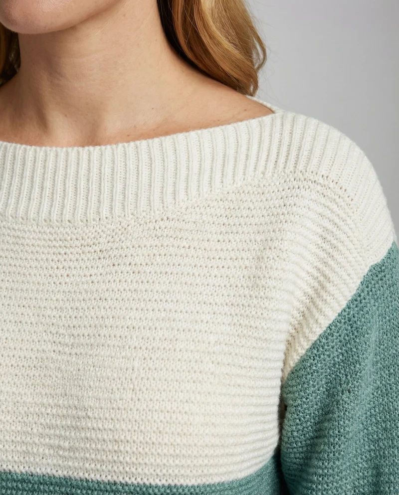 Dreifarbiger Patchwork Pullover Damen