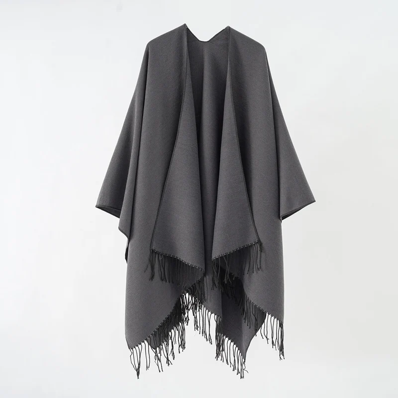 Damen Modischer Fransen-Poncho Aus Weichem Material mit Luxuriösem Fall