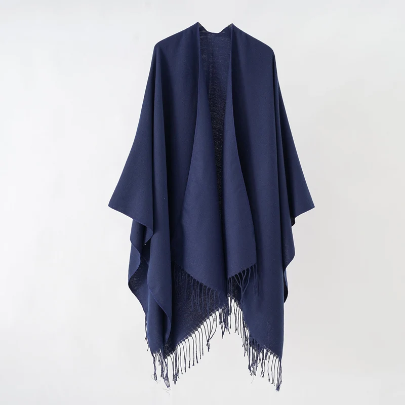 Damen Modischer Fransen-Poncho Aus Weichem Material mit Luxuriösem Fall