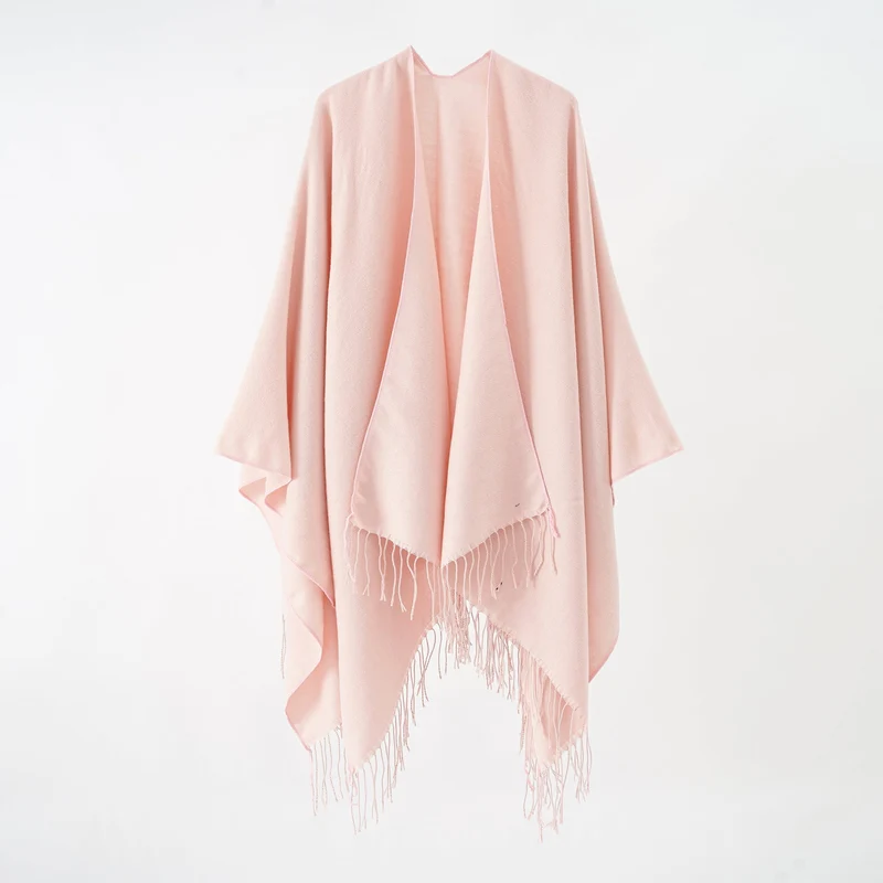 Damen Modischer Fransen-Poncho Aus Weichem Material mit Luxuriösem Fall