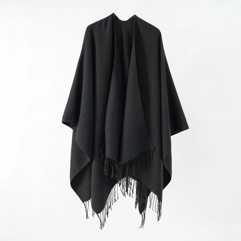 Damen Modischer Fransen-Poncho Aus Weichem Material mit Luxuriösem Fall