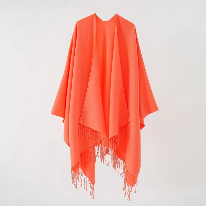 Damen Modischer Fransen-Poncho Aus Weichem Material mit Luxuriösem Fall