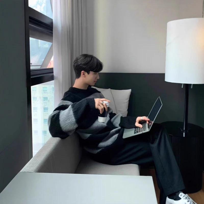 Herren Lässiger Strickpullover mit Streifen Nord Taschen